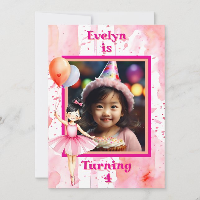 Invitación Fiesta de cumpleaños del Chica Ballerina Rosa boni (Anverso)