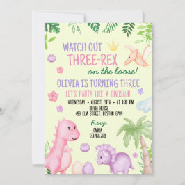 Invitación Fiesta de cumpleaños del Chica Cute Dino
