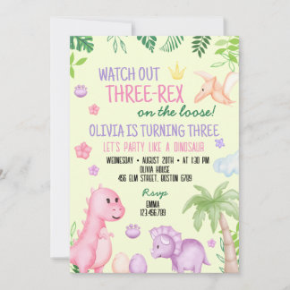 Invitación Fiesta de cumpleaños del Chica Cute Dino