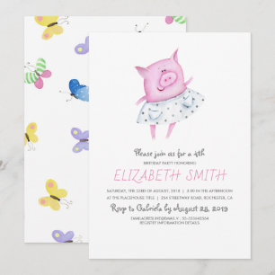 Invitación Fiesta de cumpleaños del Chica Cute Pig