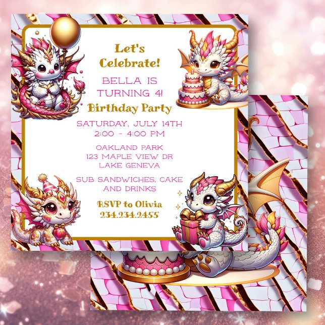Invitación Fiesta de cumpleaños del Chica Cute Pink and Gold  (Subido por el creador)