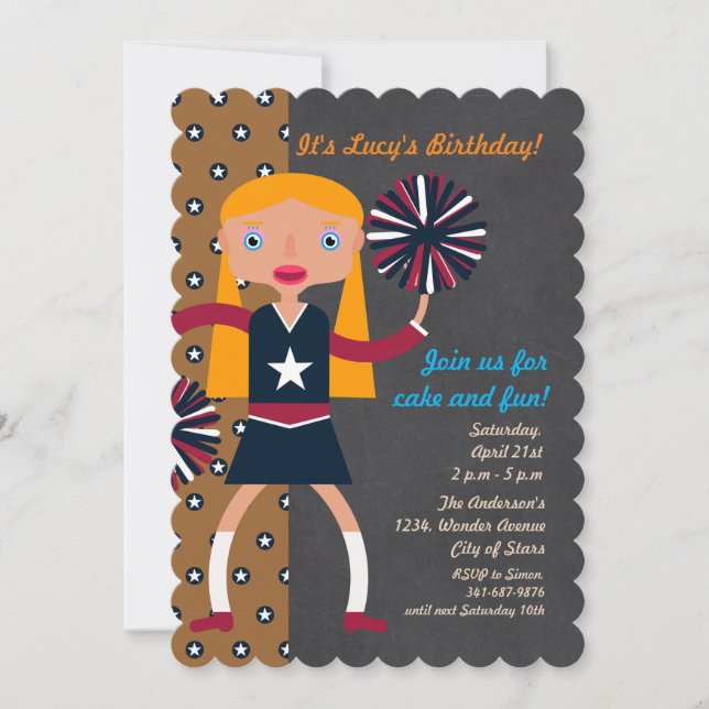 Invitación Fiesta de cumpleaños del chica de animadores Pompo (Anverso)