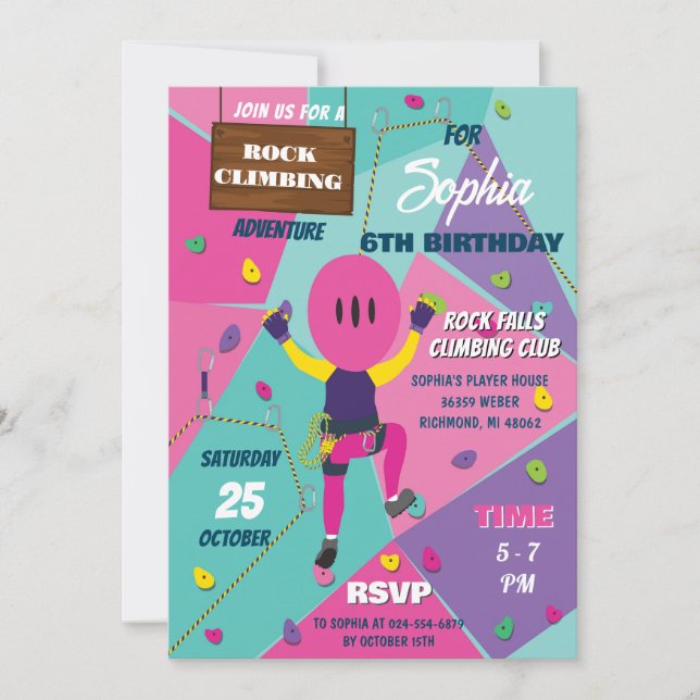 Invitación Fiesta de cumpleaños del Chica de escalada de rock (Anverso)