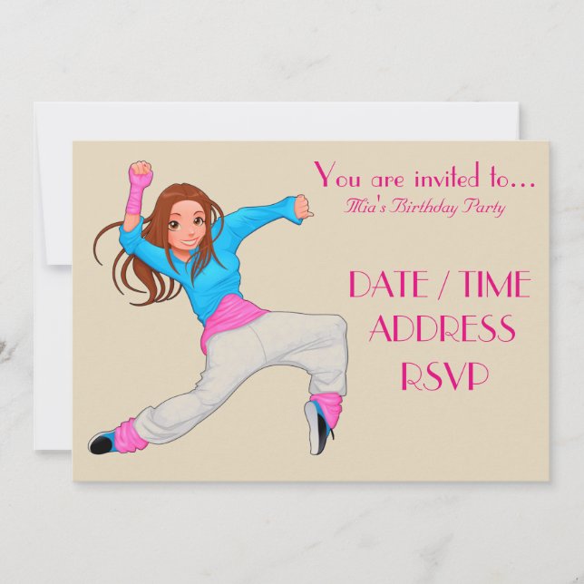 Invitación Fiesta de cumpleaños del chica de hip hop de baile (Anverso)