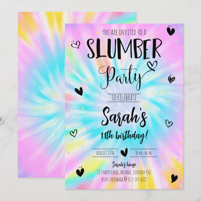 Invitación Fiesta de cumpleaños del Chica de la madera Tie Dy (Anverso / Reverso)