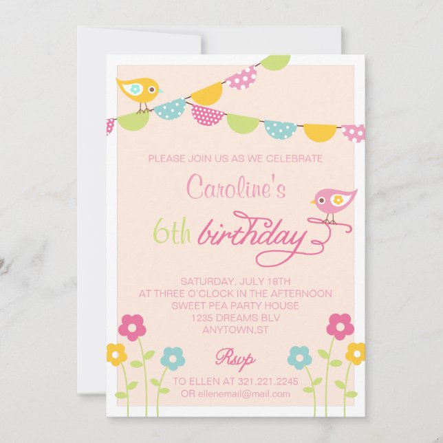 Invitación Fiesta de cumpleaños del chica de las flores y de (Anverso)