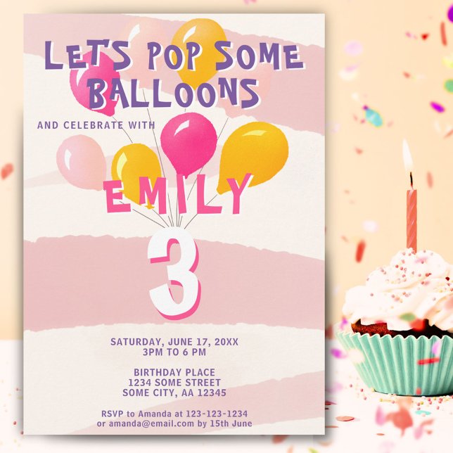 Invitación Fiesta de cumpleaños del Chica de los globos de co (Subido por el creador)