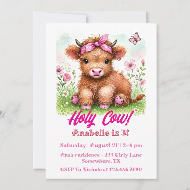 Invitación Fiesta de cumpleaños del Chica de mariposa de vaca (Anverso)