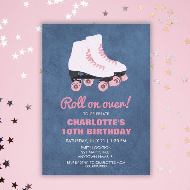 Invitación Fiesta de cumpleaños del Chica de Patinaje minimal (Minimalist Roller Skating Girl Birthday Party Invitation
)