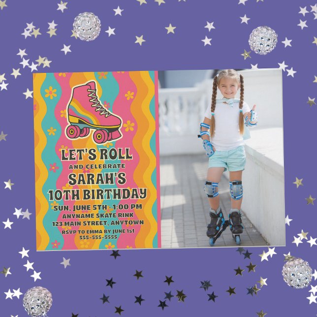 Invitación Fiesta de cumpleaños del Chica de patinaje sobre p (Retro Roller Skating Girls Birthday Party Welcome Banner
)