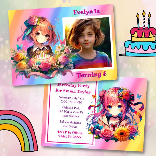 Invitación Fiesta de cumpleaños del Chica del arco iris (Subido por el creador)
