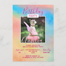 Invitación Fiesta de cumpleaños del Chica del arcoiris acuare