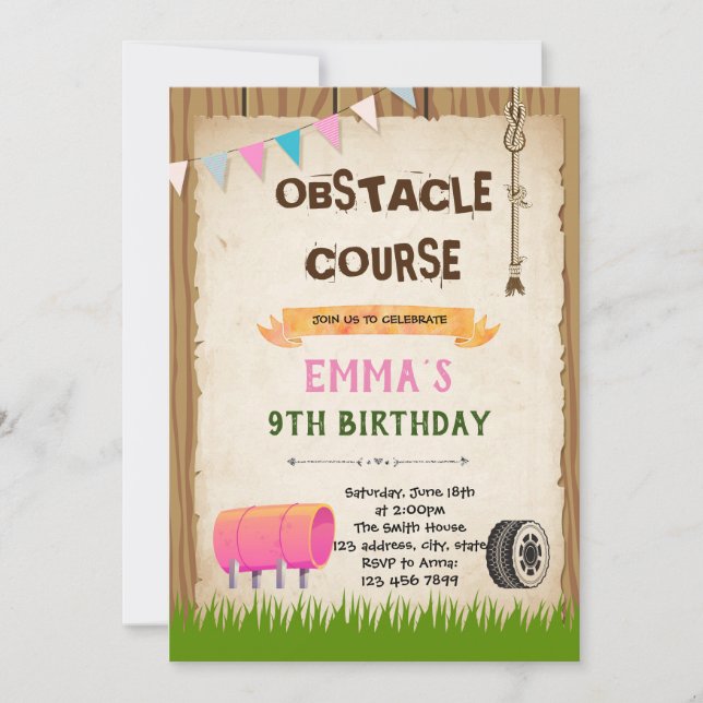 Invitación Fiesta de cumpleaños del chica del curso de Obstac (Anverso)