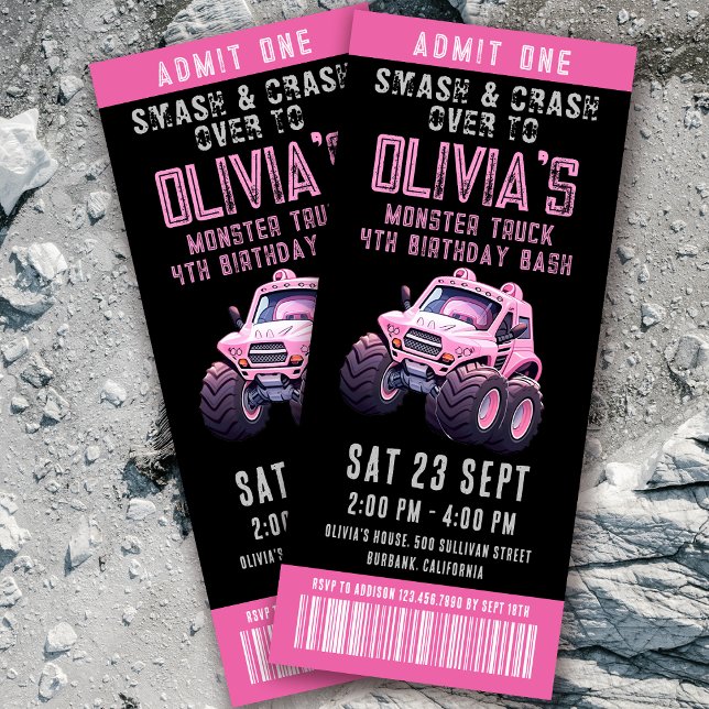 Invitación Fiesta de cumpleaños del Chica del Monster Truck T (Subido por el creador)