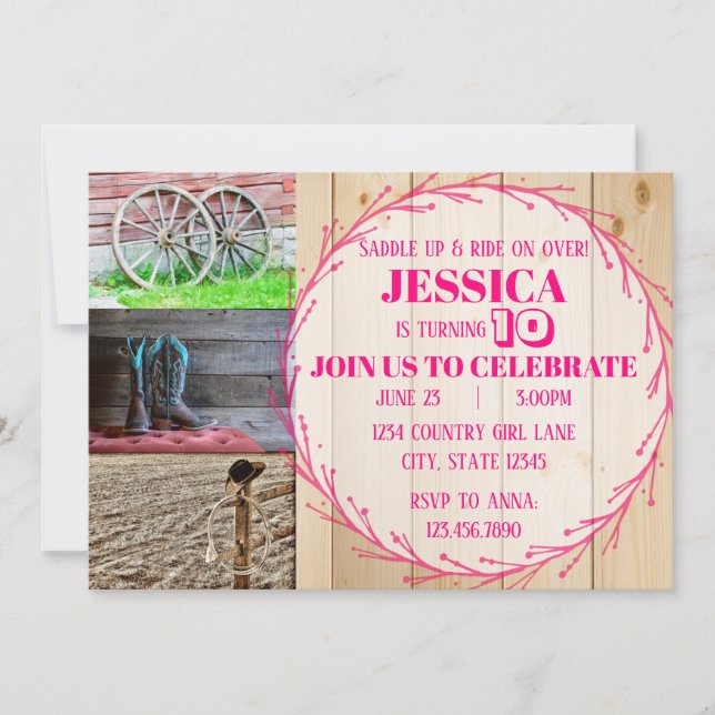 Invitación Fiesta de cumpleaños del Chica del país rosa (Anverso)