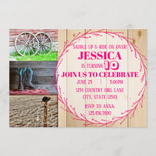 Invitación Fiesta de cumpleaños del Chica del país rosa