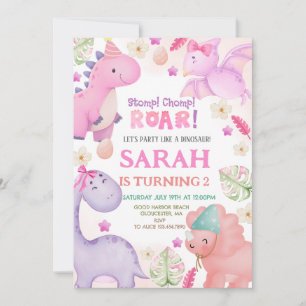 Invitación Fiesta de cumpleaños del Chica Dinosaur