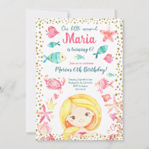 Invitación Fiesta de cumpleaños del Chica Mermaid Gold Confet