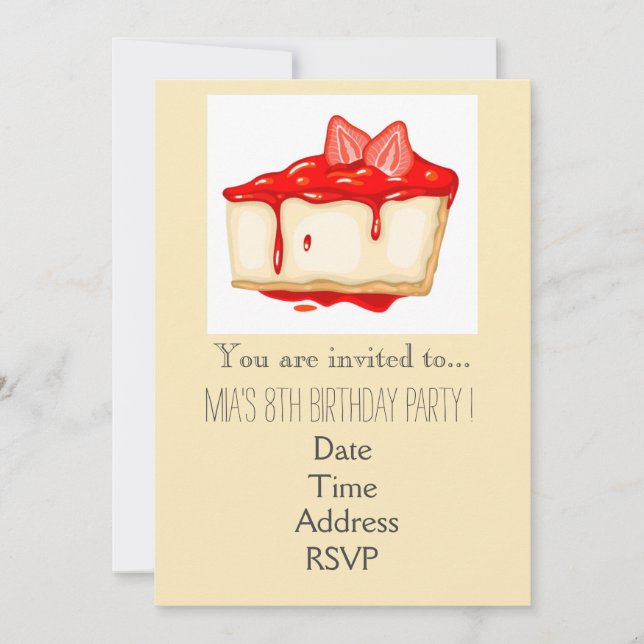 Invitación fiesta de cumpleaños del chica Pastel Strawberry (Anverso)