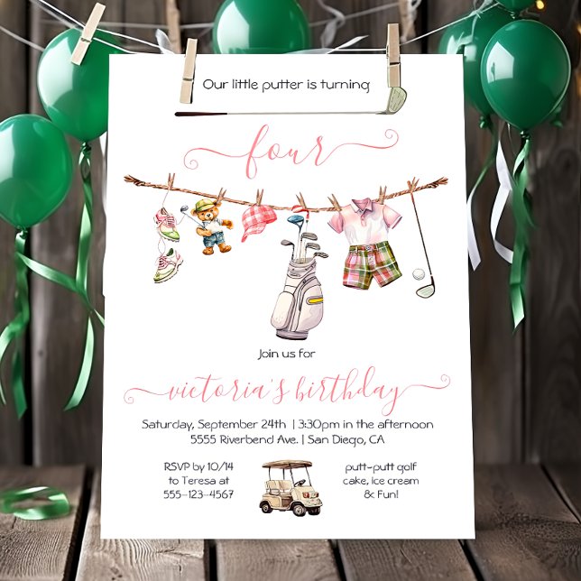 Invitación Fiesta de cumpleaños del chica Preppy Golf (Subido por el creador)