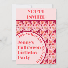 Invitación Fiesta de cumpleaños del Chica Rosa de Halloween