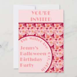 Invitación Fiesta de cumpleaños del Chica Rosa de Halloween