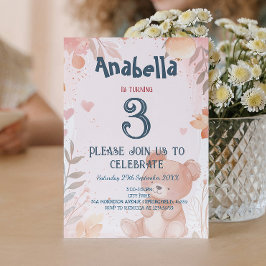 Invitación Fiesta de cumpleaños del Chica rosado Teddy Bear