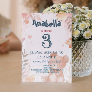 Invitación Fiesta de cumpleaños del Chica rosado Teddy Bear