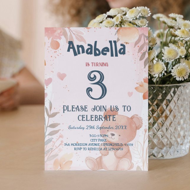 Invitación Fiesta de cumpleaños del Chica rosado Teddy Bear (Subido por el creador)