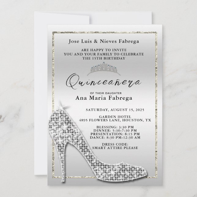 Invitación Fiesta de cumpleaños del chica Stiletto Quinceañer (Anverso)