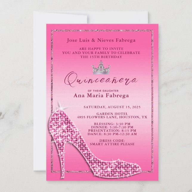 Invitación Fiesta de cumpleaños del chica Stiletto Quinceañer (Anverso)