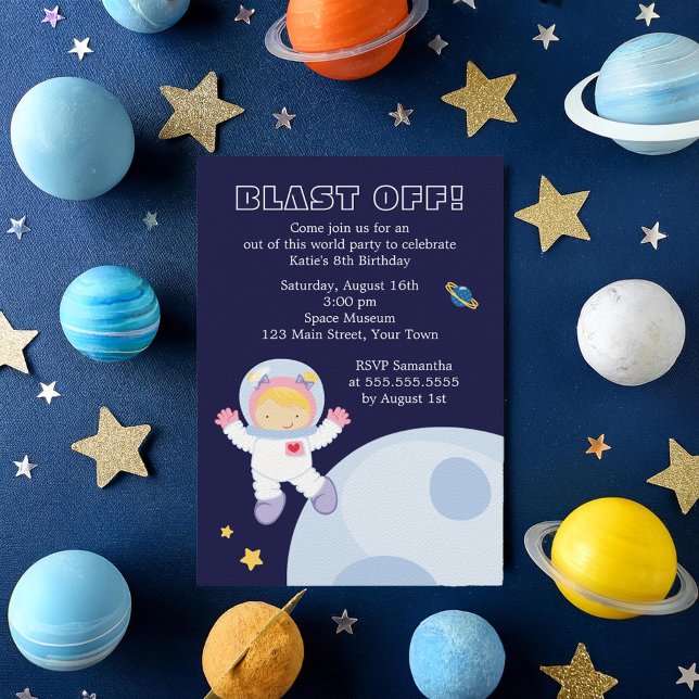 Invitación Fiesta de cumpleaños del Chica Temático del Espaci (Subido por el creador)