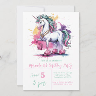 Invitación Fiesta de cumpleaños del Chica Unicornio con acuar