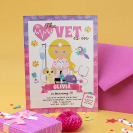Invitación Fiesta de cumpleaños del Chica Vet Green Eyes Blon