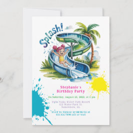 Invitación Fiesta de cumpleaños del Chica Water Slide Splah