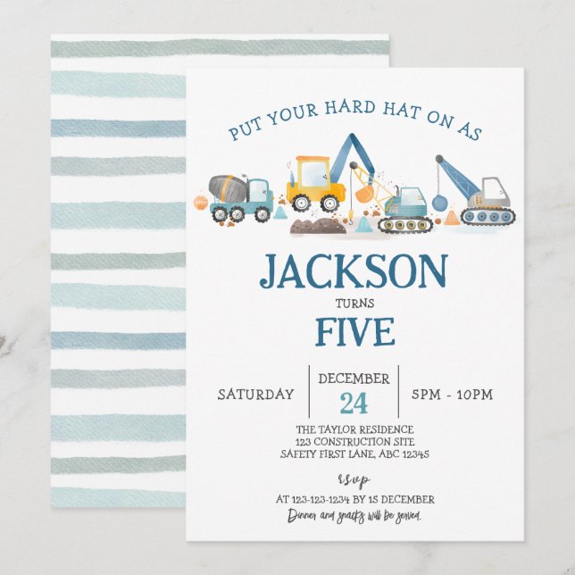 Invitación Fiesta de cumpleaños del chico de la excavación de (Anverso / Reverso)