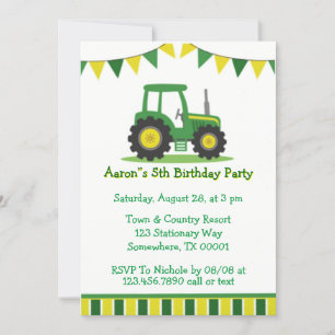 Invitación Fiesta de cumpleaños del chico Tractor Green Green