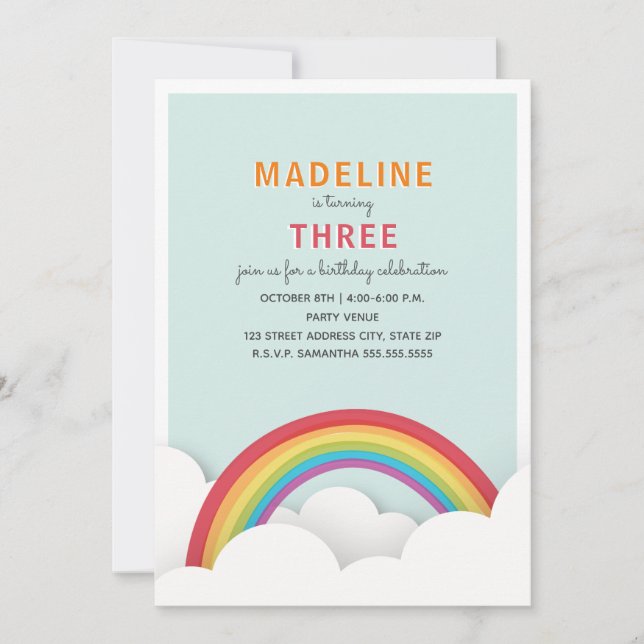 Invitación Fiesta de cumpleaños del cielo azul con nubes de a (Anverso)