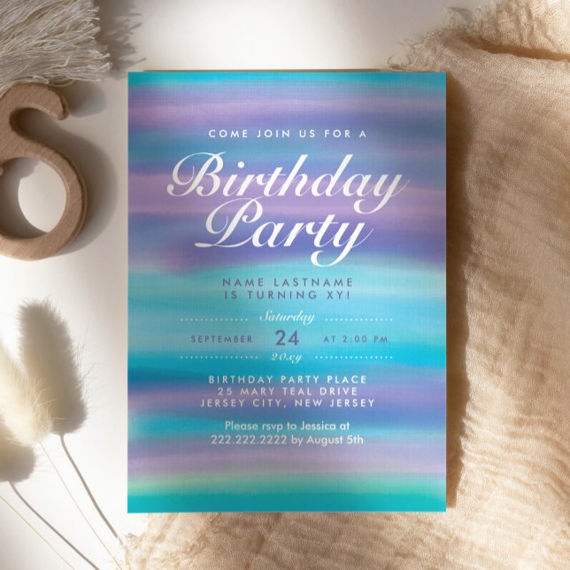 Invitación Fiesta de cumpleaños del cielo azul púrpura de acu (Subido por el creador)