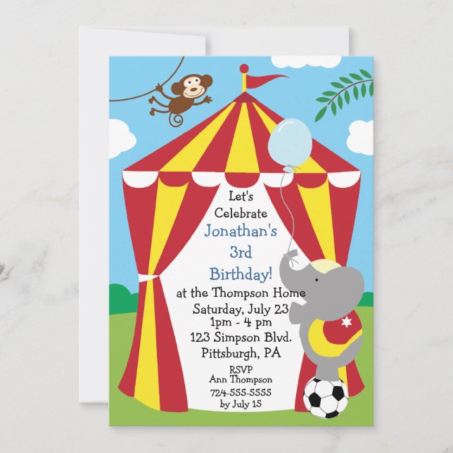 Invitación Fiesta de cumpleaños del circo de los niños Person (Anverso)