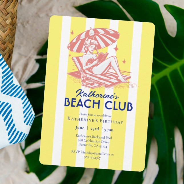 Invitación Fiesta de cumpleaños del club de playa Retro Yello (Subido por el creador)