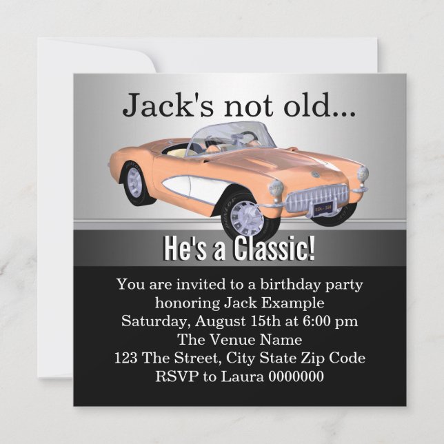 Invitación Fiesta de cumpleaños del coche clásico de Mans (Anverso)