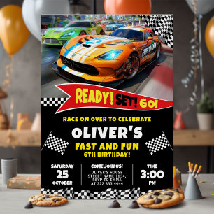 Invitación Fiesta de cumpleaños del coche de autostop Go Race