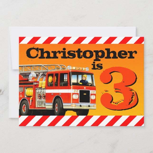 Invitación Fiesta de cumpleaños del coche de bomberos de (Anverso)