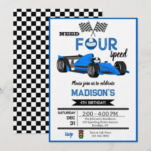Invitación Fiesta de Cumpleaños del Coche de Carreras Azul Ne