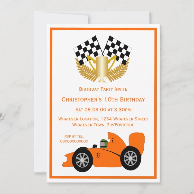 Invitación Fiesta de cumpleaños del coche de Carreras del nar (Anverso)