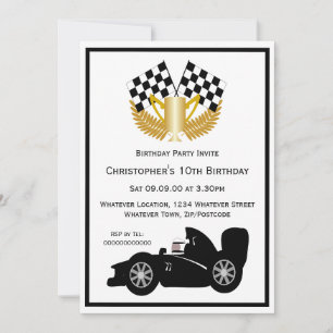 Invitación Fiesta de cumpleaños del coche de Carreras negra