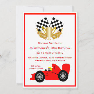 Invitación Fiesta de cumpleaños del coche de la Carreras Roja