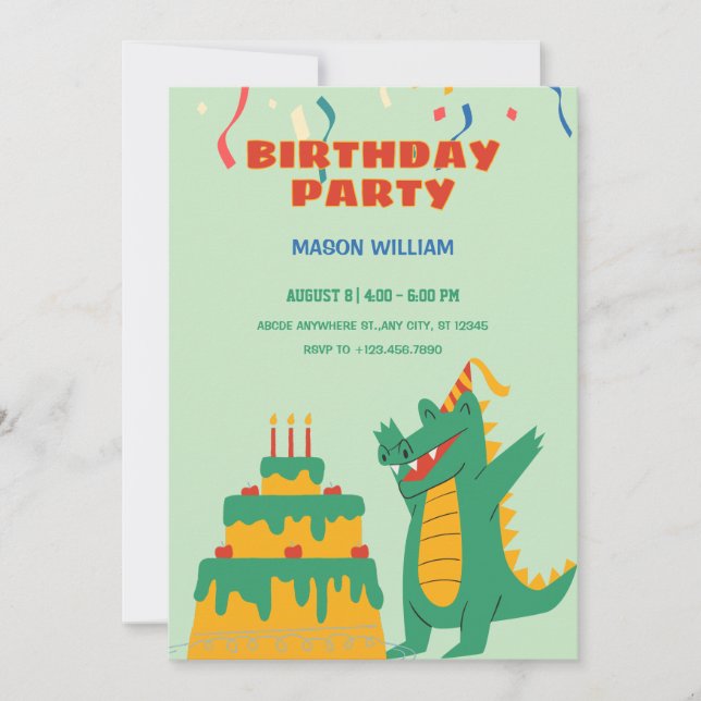 Invitación Fiesta de cumpleaños del cocodrilo verde (Anverso)