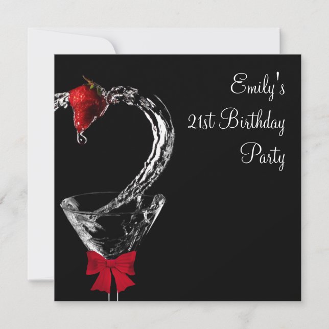 Invitación Fiesta de cumpleaños del cóctel Strawberry Martini (Anverso)